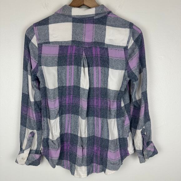 Caffe Marrakesh Womens Long Sleeve Button-Up Soft Grey/Purple Plaid Shirt Small - Picture 2 of 11